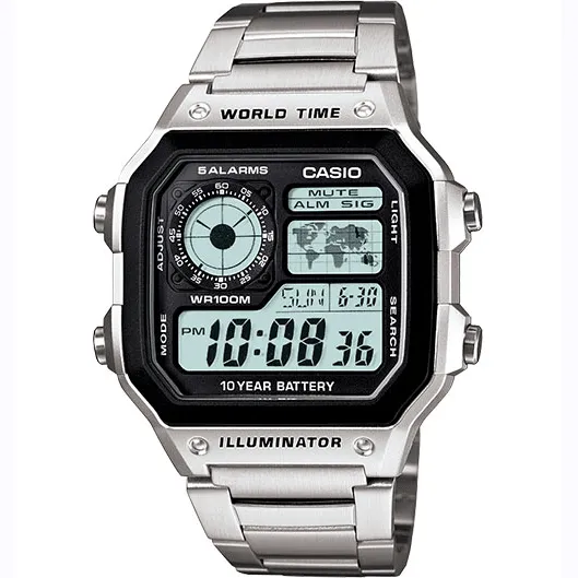 Casio Classic Digital World Time Watch Stainless Steel AE1200WHD-1A