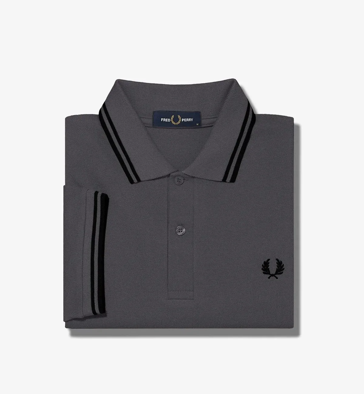 Fred Perry Black Double Stripe Gunmental Polo Shirt