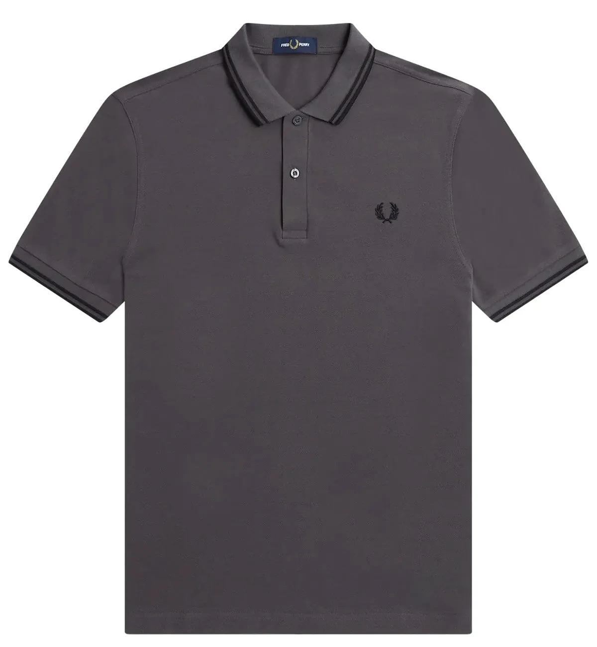 Fred Perry Black Double Stripe Gunmental Polo Shirt