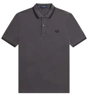 Fred Perry Black Double Stripe Gunmental Polo Shirt