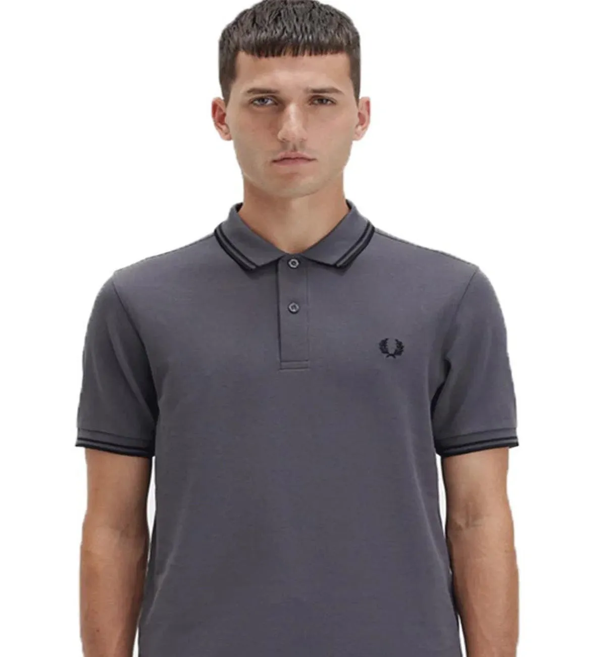 Fred Perry Black Double Stripe Gunmental Polo Shirt