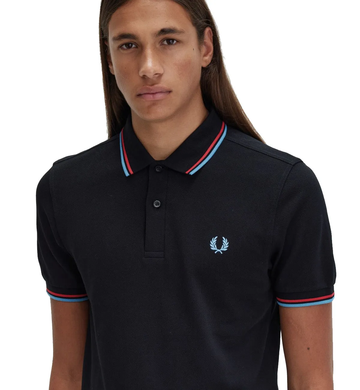 Fred Perry Cyan Red Stripe Black Polo Shirt