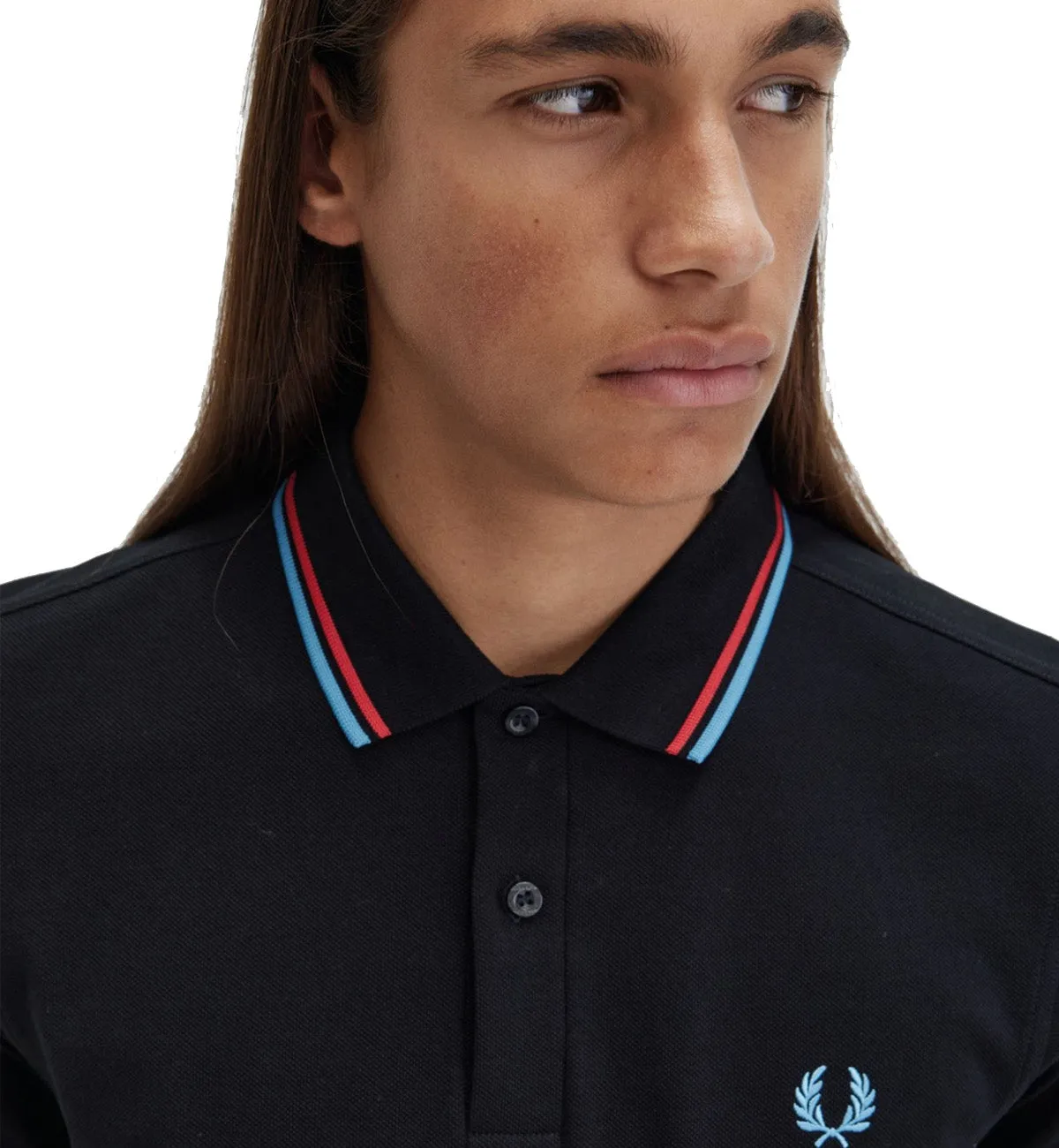 Fred Perry Cyan Red Stripe Black Polo Shirt