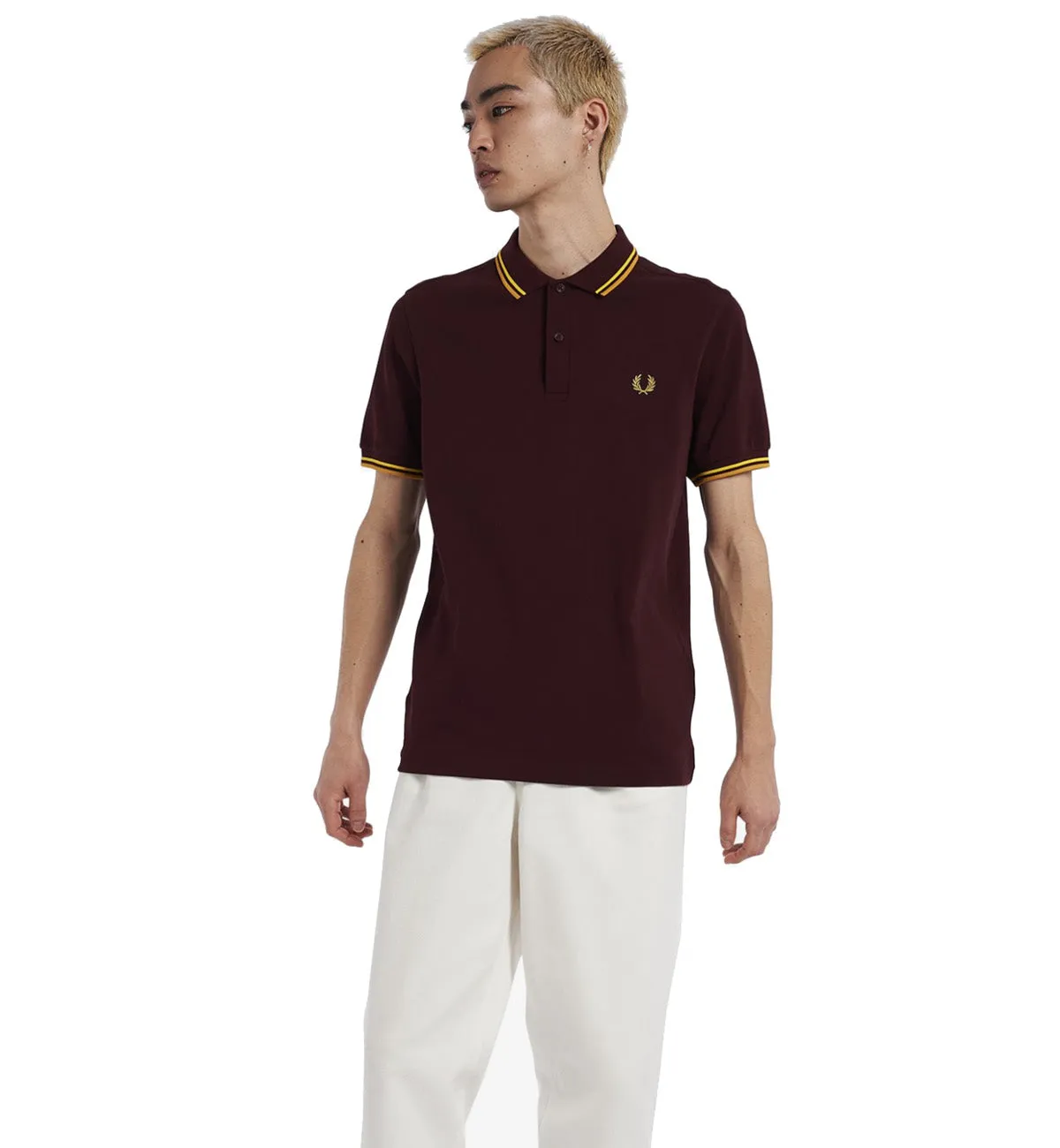 Fred Perry Gold Double Stripe Oxyblood Polo Shirt