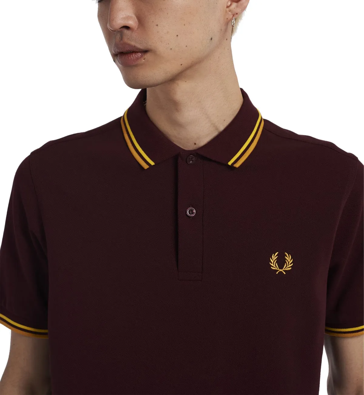 Fred Perry Gold Double Stripe Oxyblood Polo Shirt