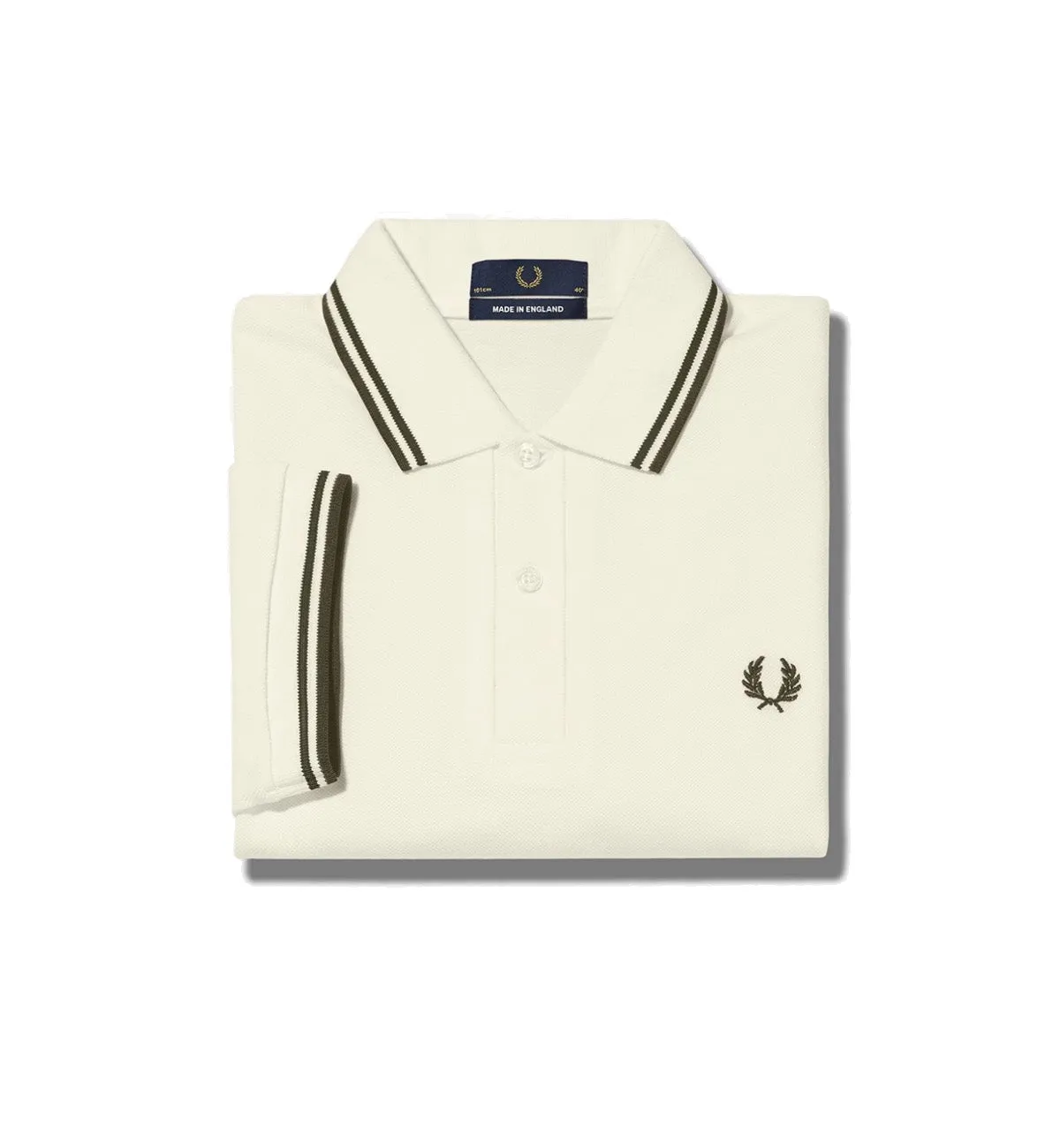 Fred Perry Green Double Stripe Ecru Polo Shirt
