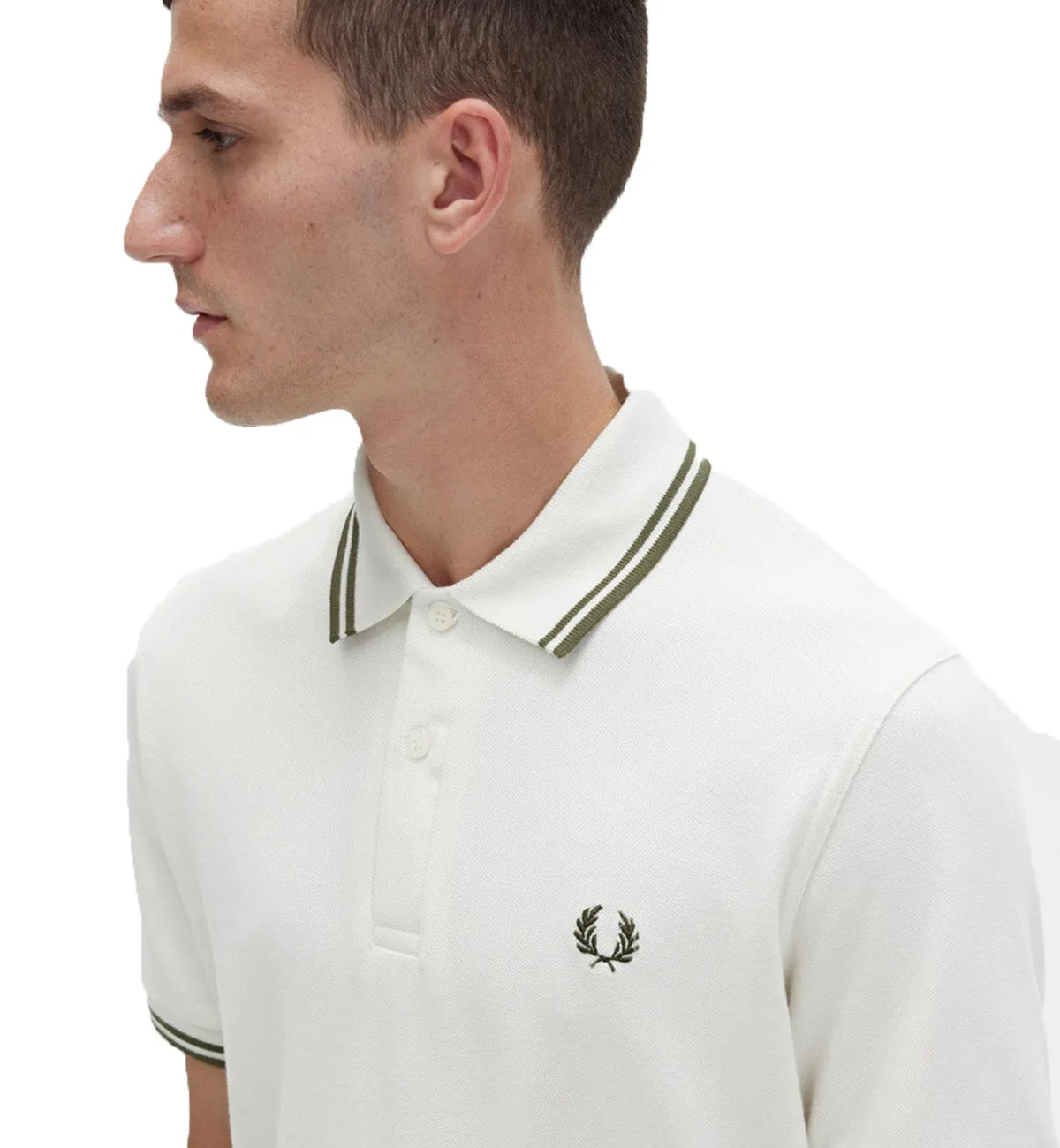 Fred Perry Green Double Stripe Ecru Polo Shirt