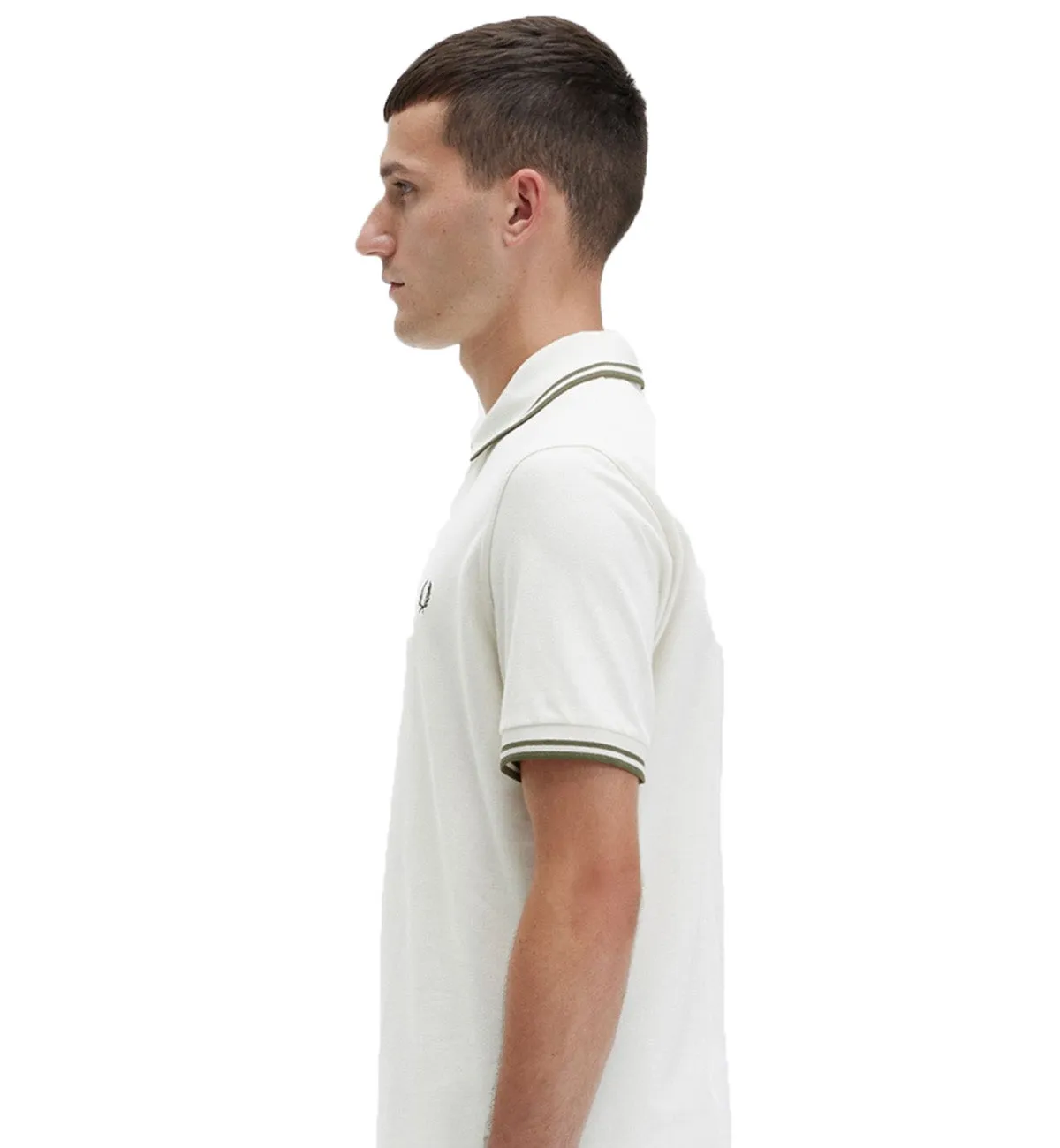 Fred Perry Green Double Stripe Ecru Polo Shirt