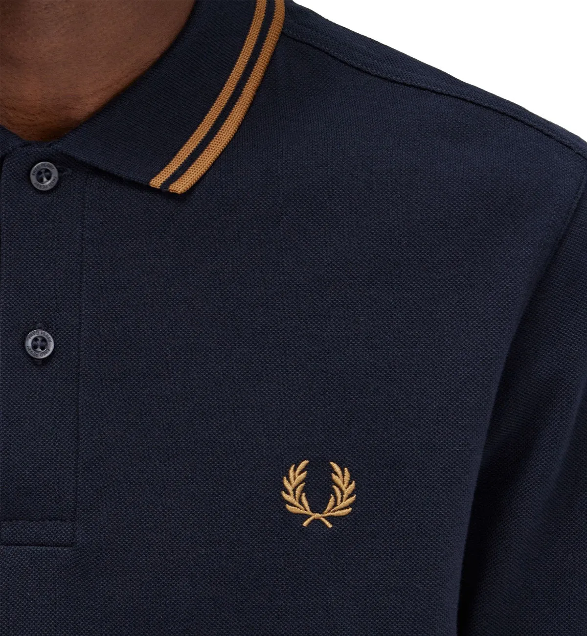 Fred Perry Orange Double Stripe Navy Polo Shirt