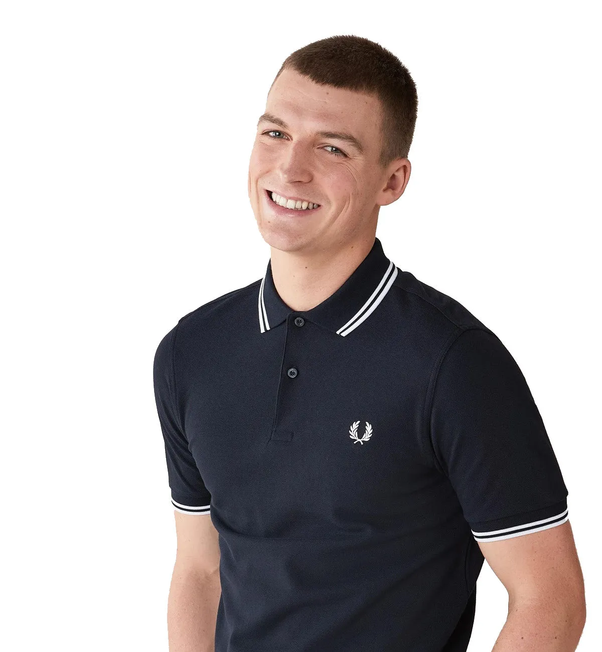 Fred Perry White Double Stripe Navy Polo Shirt