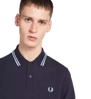 Fred Perry White Double Stripe Navy Polo Shirt
