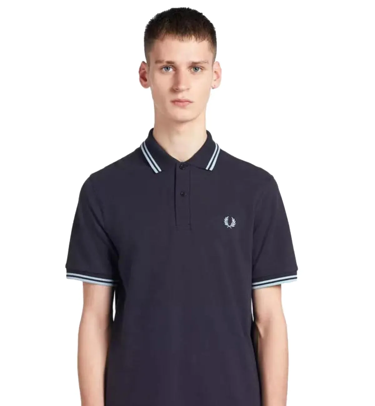 Fred Perry White Double Stripe Navy Polo Shirt