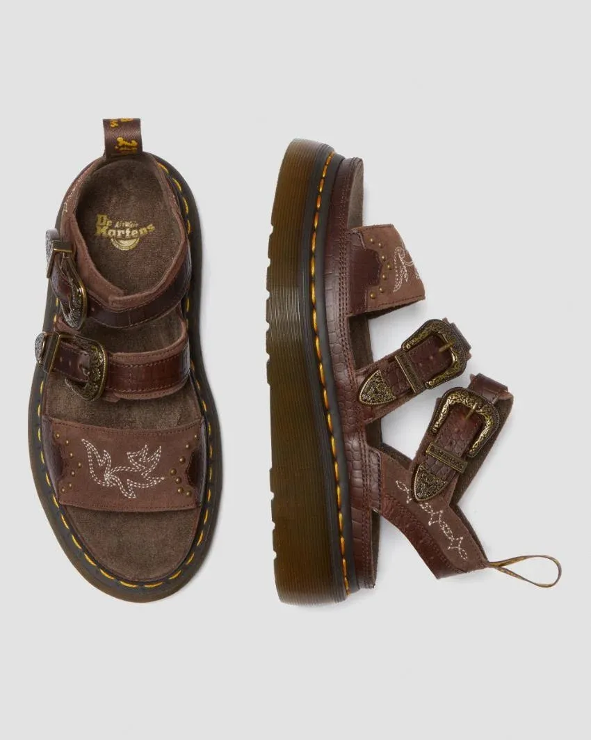 GRYPHON QUAD 2 STRAP SANDAL DARK BROWN CLASSIC PULL UP REPTI