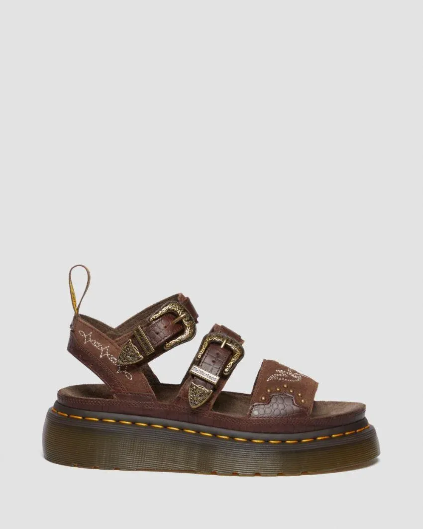 GRYPHON QUAD 2 STRAP SANDAL DARK BROWN CLASSIC PULL UP REPTI