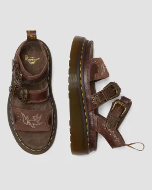 GRYPHON QUAD 2 STRAP SANDAL DARK BROWN CLASSIC PULL UP REPTI