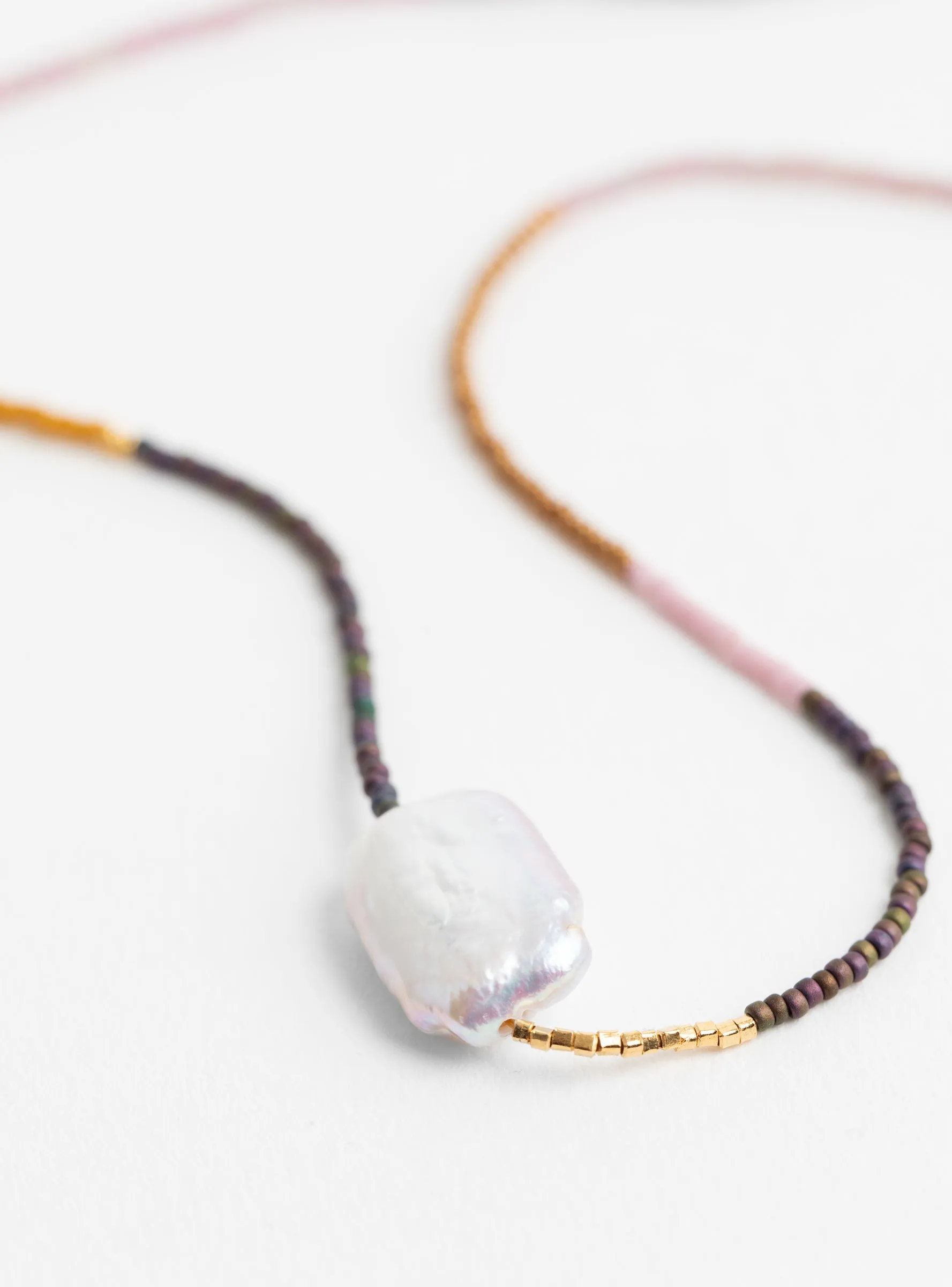 Large Rectangular Baroque Pearl Necklace Multi