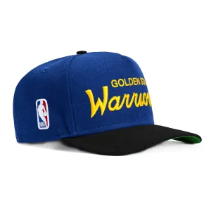 New Era 9Fifty A-Frame Golden State Warriors NBA Logo Patch Script Snapback Hat - Royal. Black