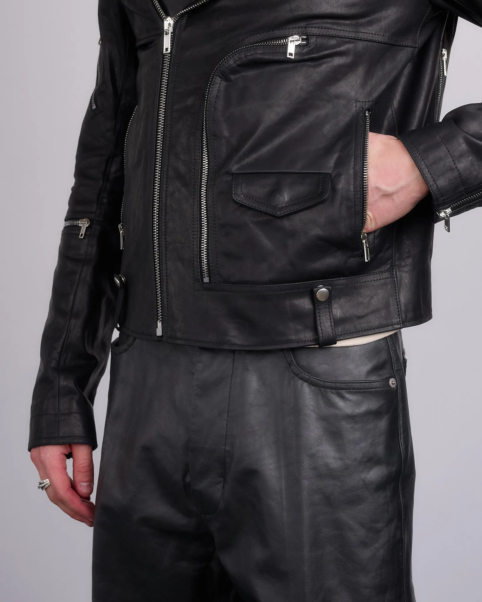 Rick Owens Bauhaus Stooges Jacket Sugar Leather Black