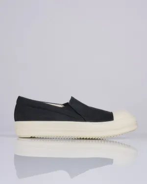 Rick Owens DRKSHDW Boat Sneaks Stretch Foil Denim Black Milk Milk