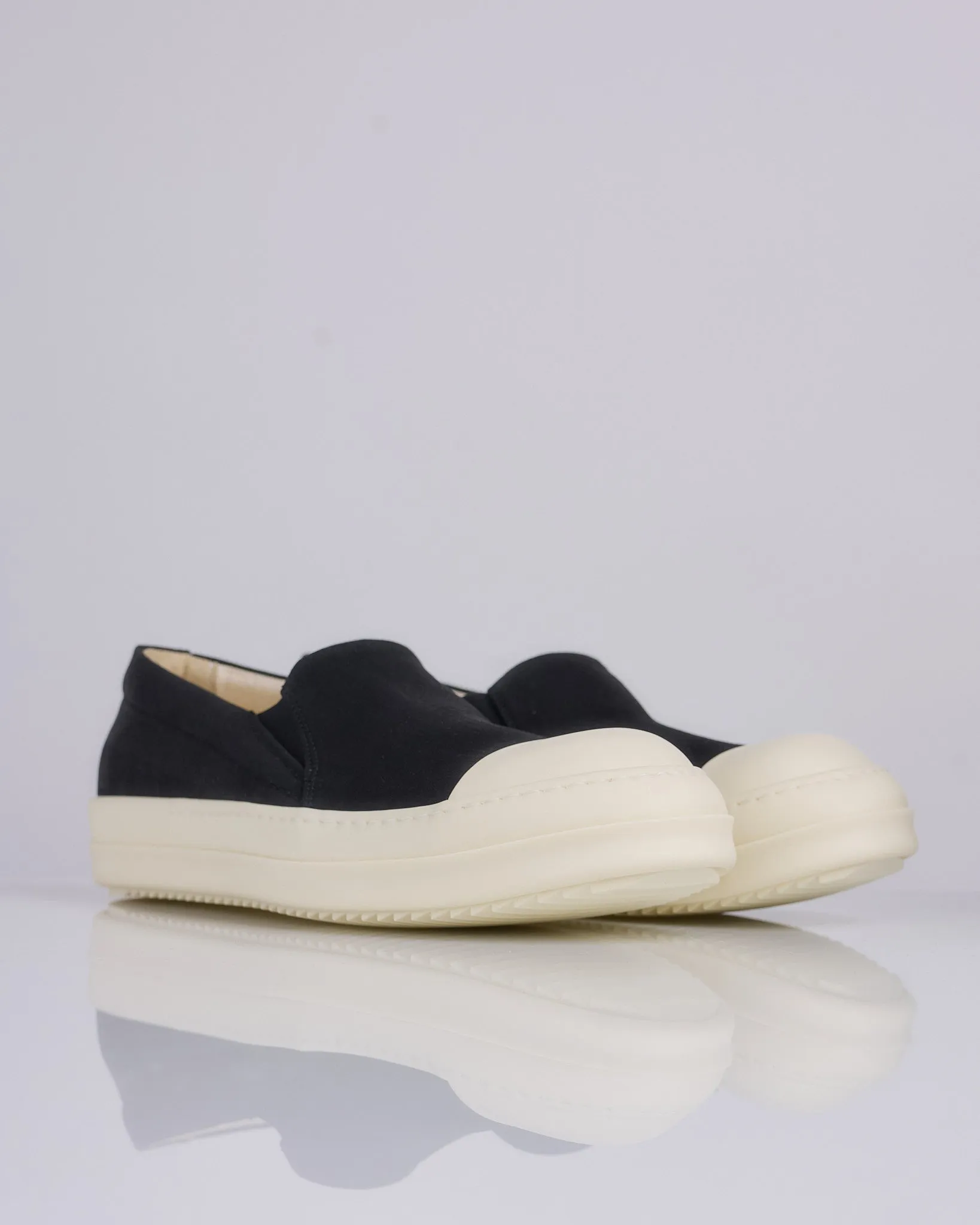 Rick Owens DRKSHDW Boat Sneaks Stretch Foil Denim Black Milk Milk
