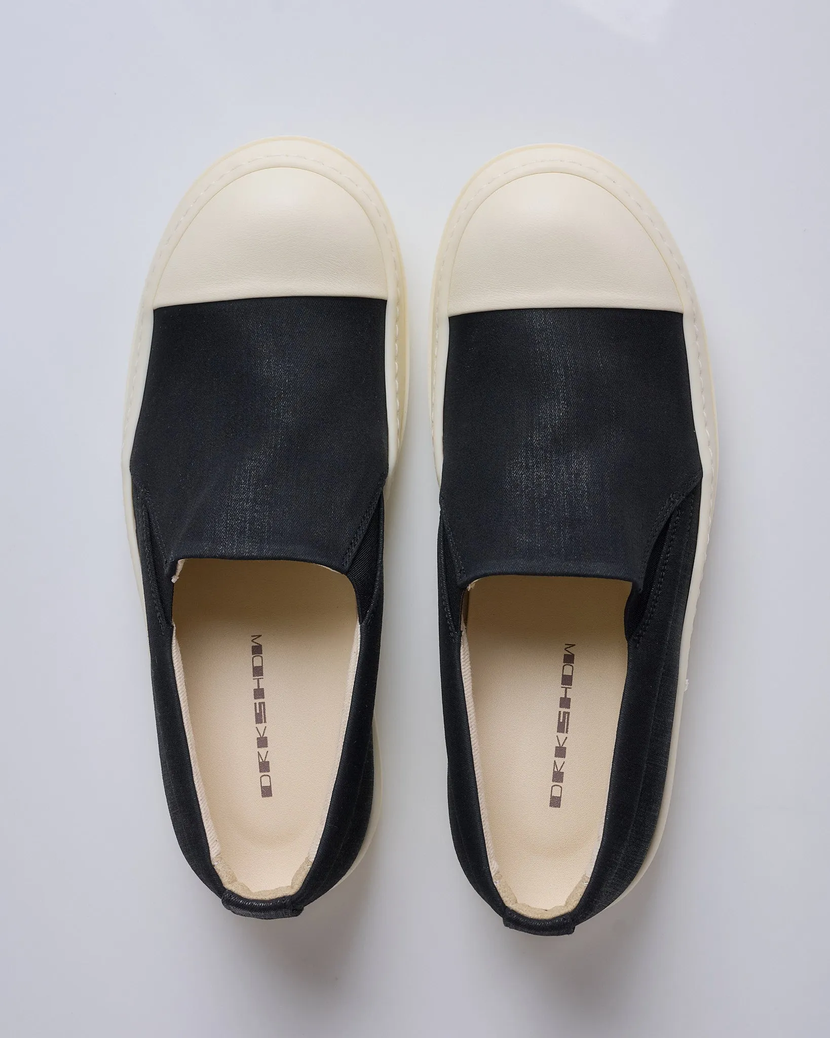 Rick Owens DRKSHDW Boat Sneaks Stretch Foil Denim Black Milk Milk