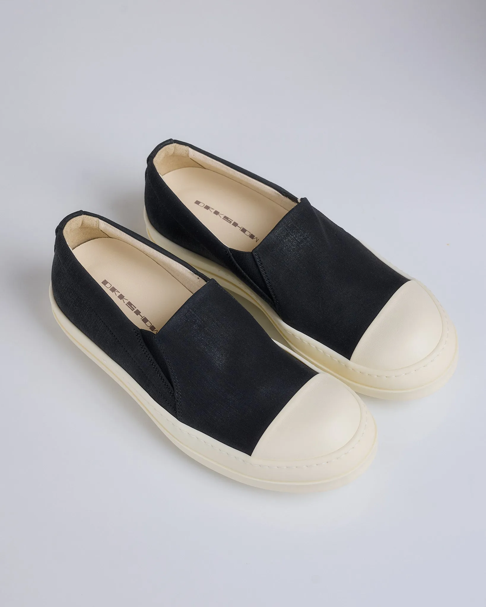 Rick Owens DRKSHDW Boat Sneaks Stretch Foil Denim Black Milk Milk