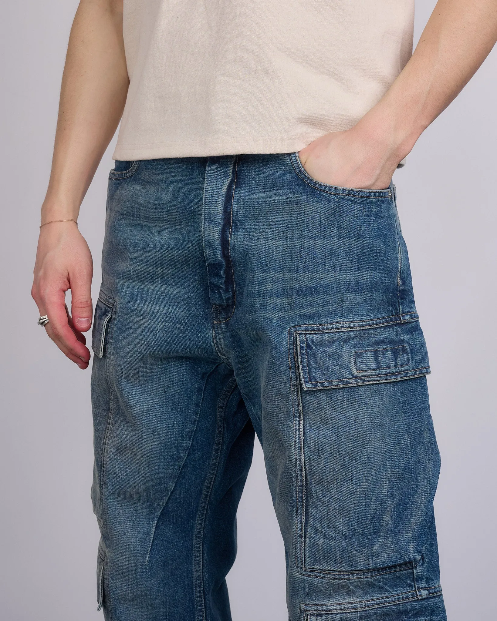 Rick Owens DRKSHDW Double Cargo Jn 13oz Dnm Wshd Indigo