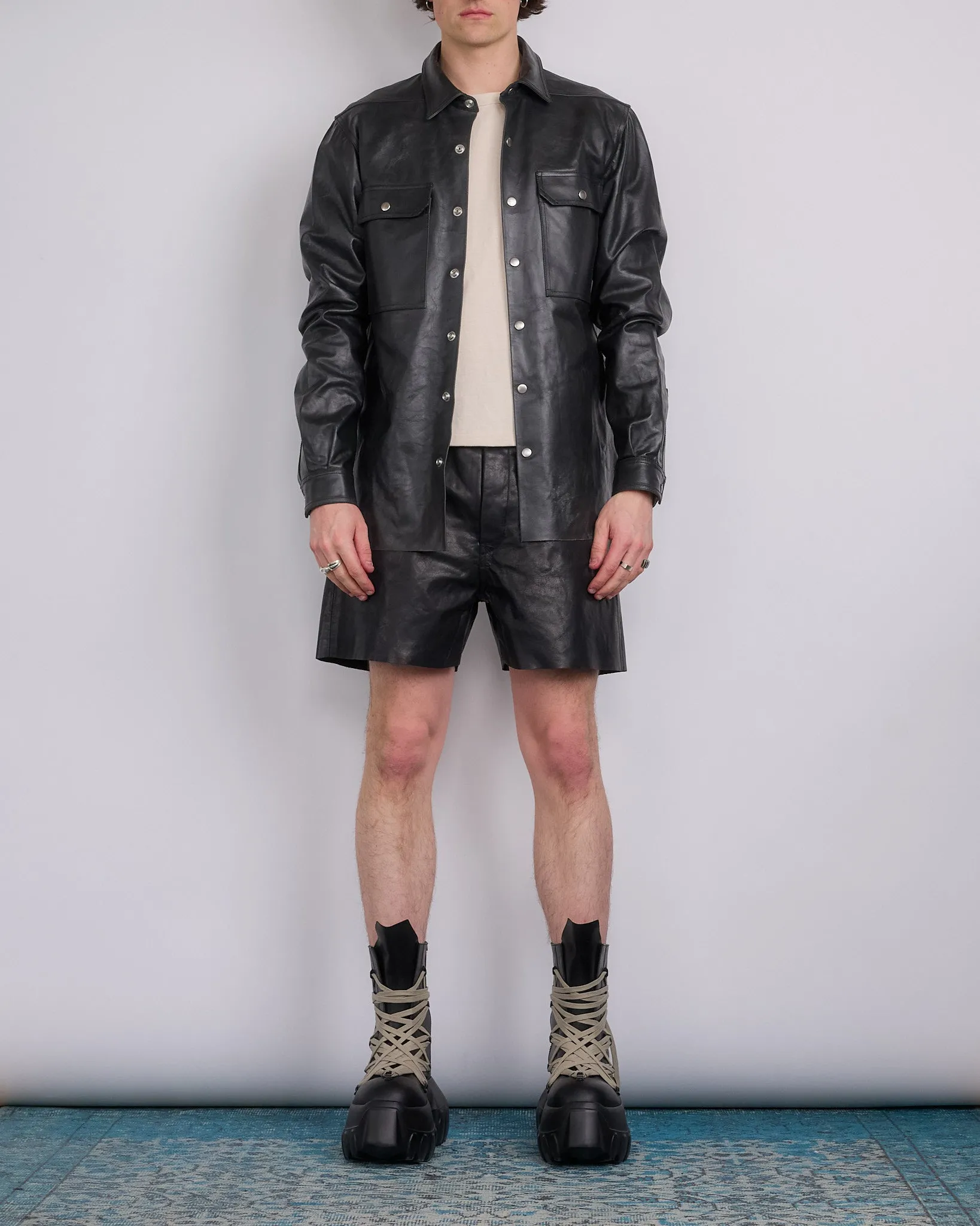 Rick Owens Geth Cutoff Short Sugar Leather Black