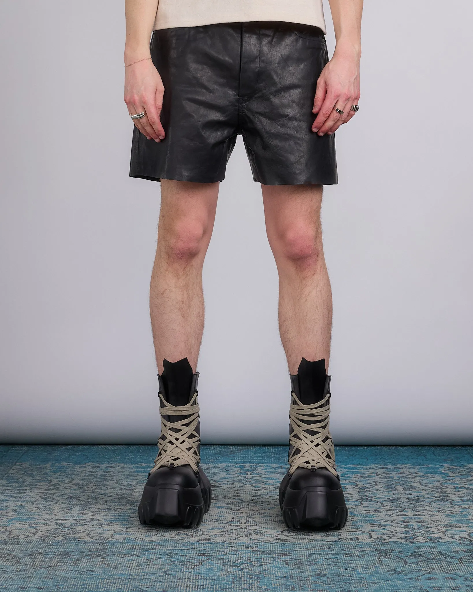 Rick Owens Geth Cutoff Short Sugar Leather Black