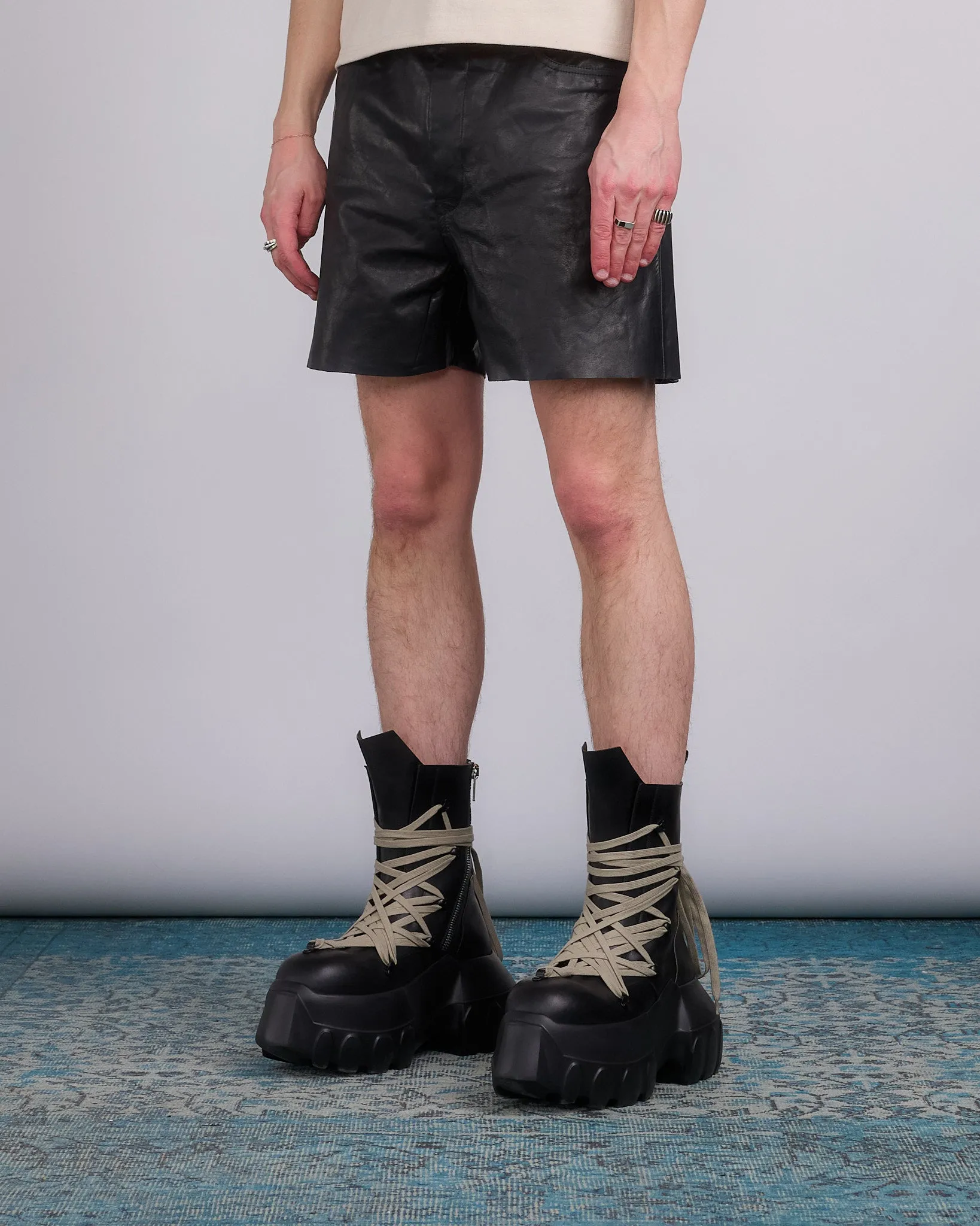 Rick Owens Geth Cutoff Short Sugar Leather Black